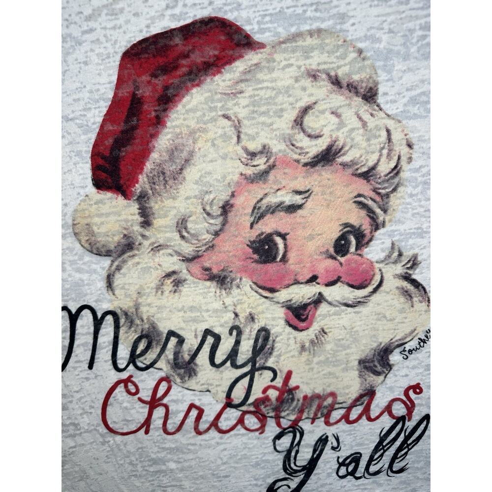 Retro Burnout Lace Santa Christmas Southern Grace 3/4 Red Lace‎ Sleeve Tshirt